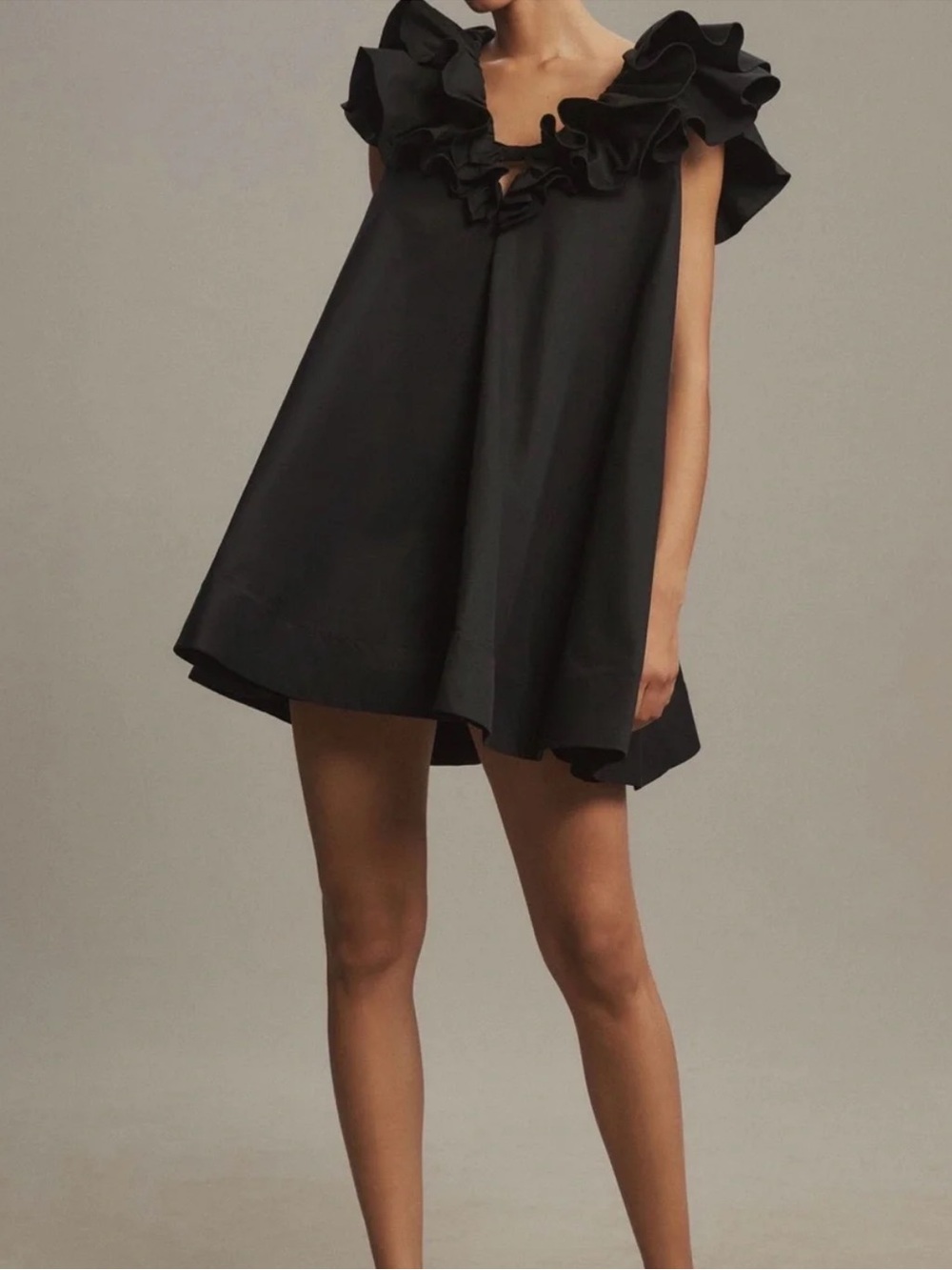 BHLDN Fallon Flutter-Sleeve Ruffled V-Neck Mini Dress